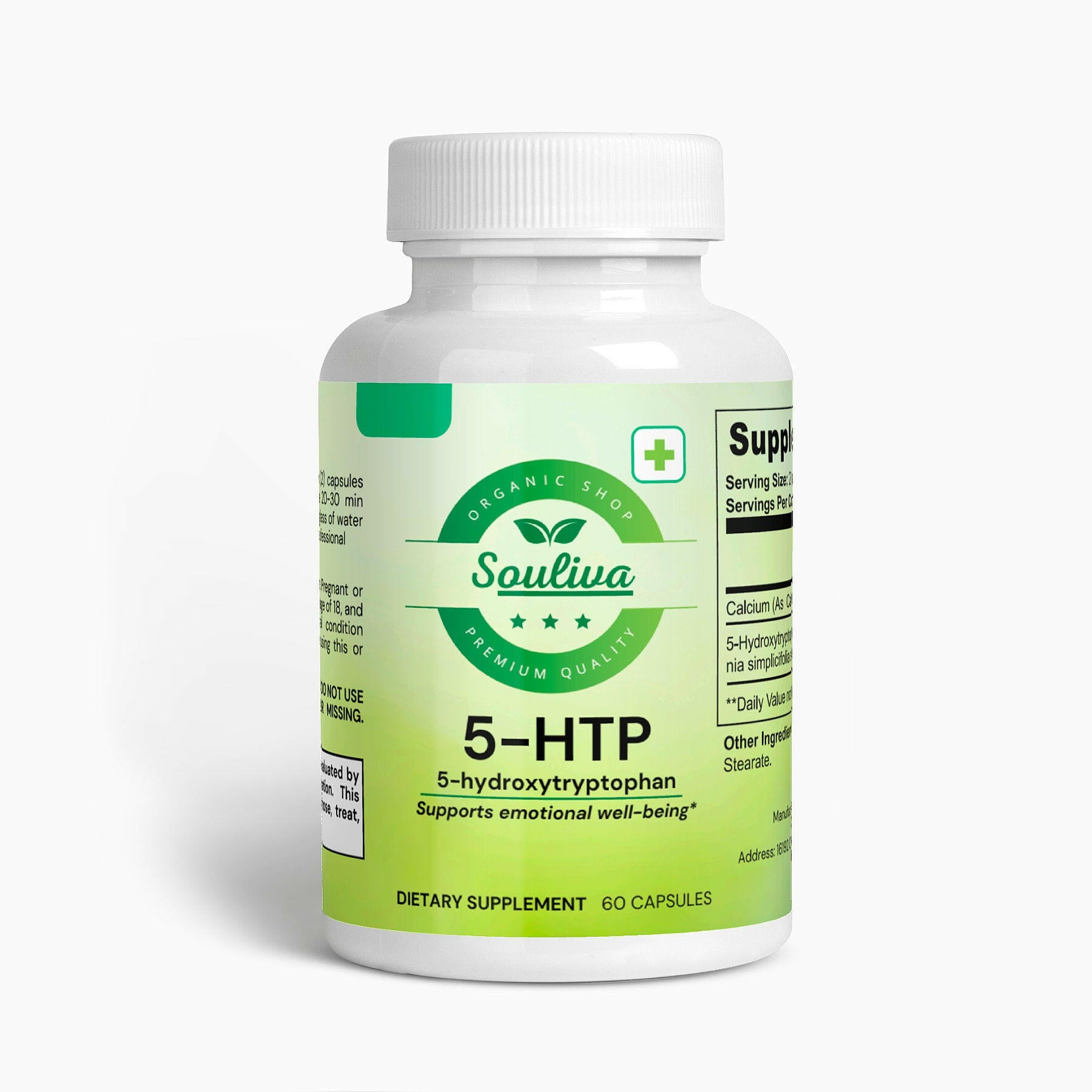 Souliva 5-HTP Supplement – Natural Serotonin & Mood Support, 60 Capsules.